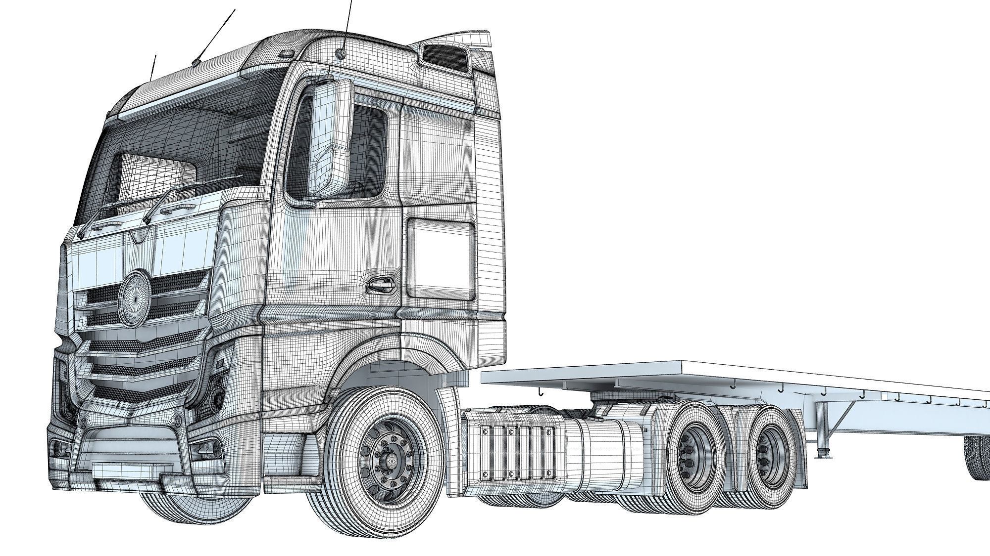 Truck with Flatbed Trailer 3D model_20
