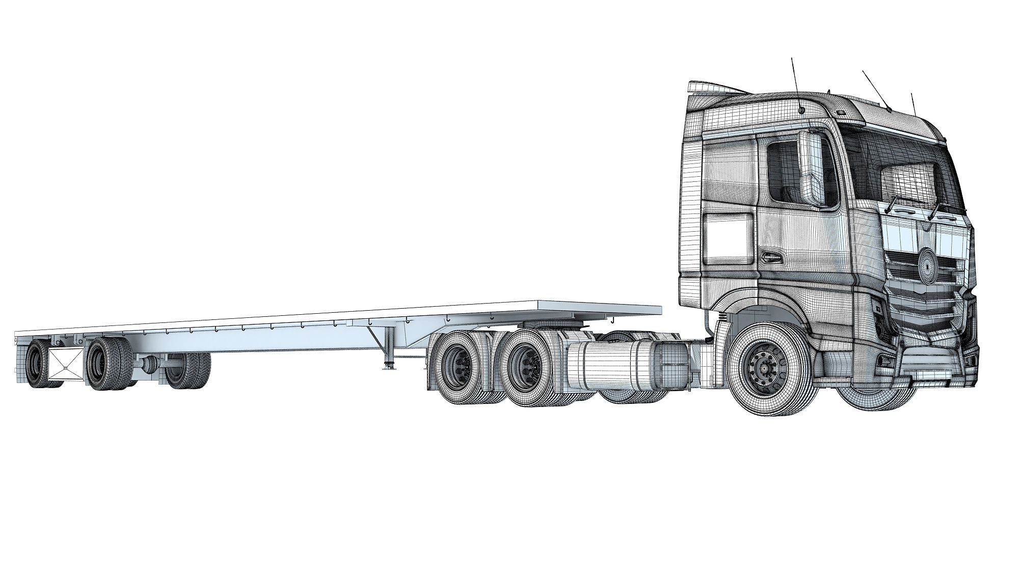 Truck with Flatbed Trailer 3D model_19