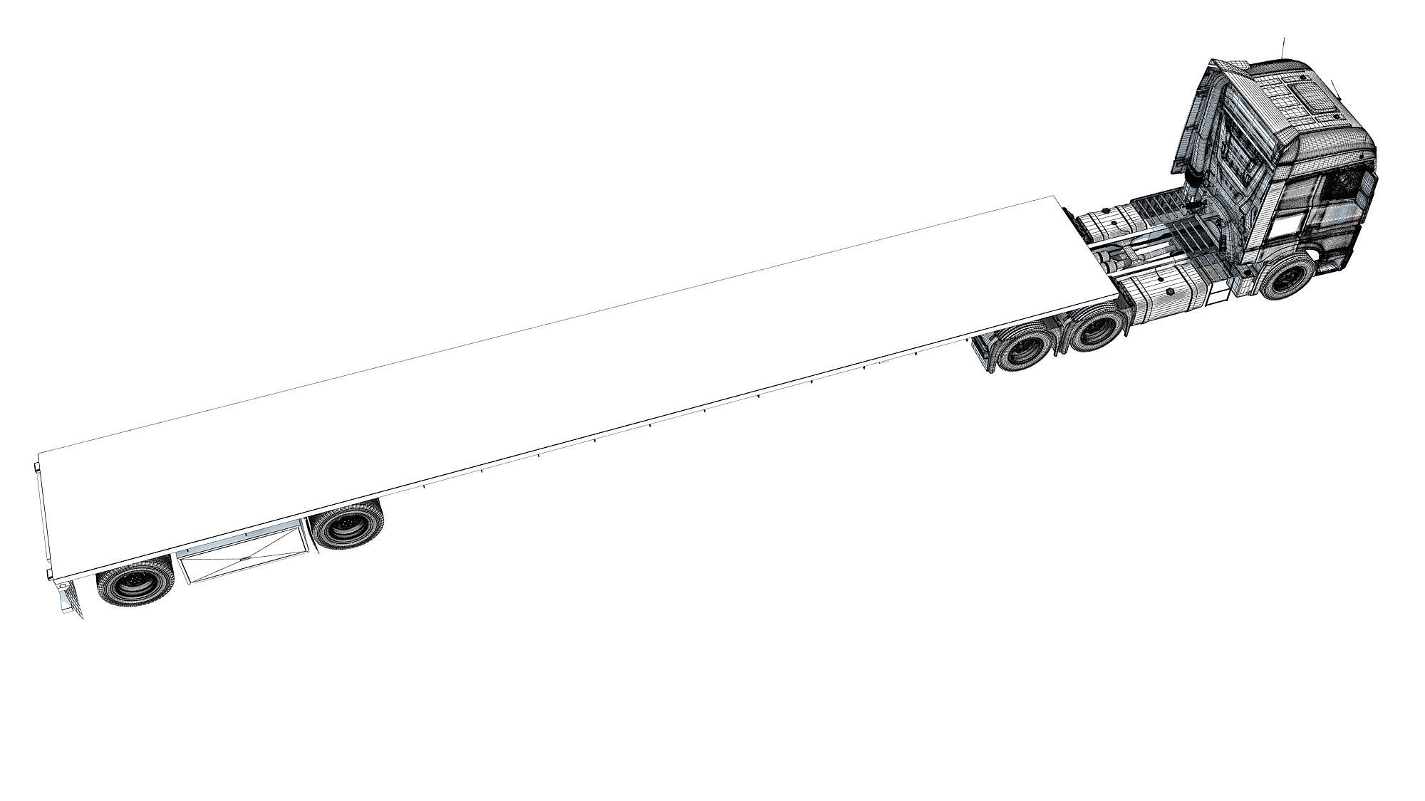 Truck with Flatbed Trailer 3D model_18