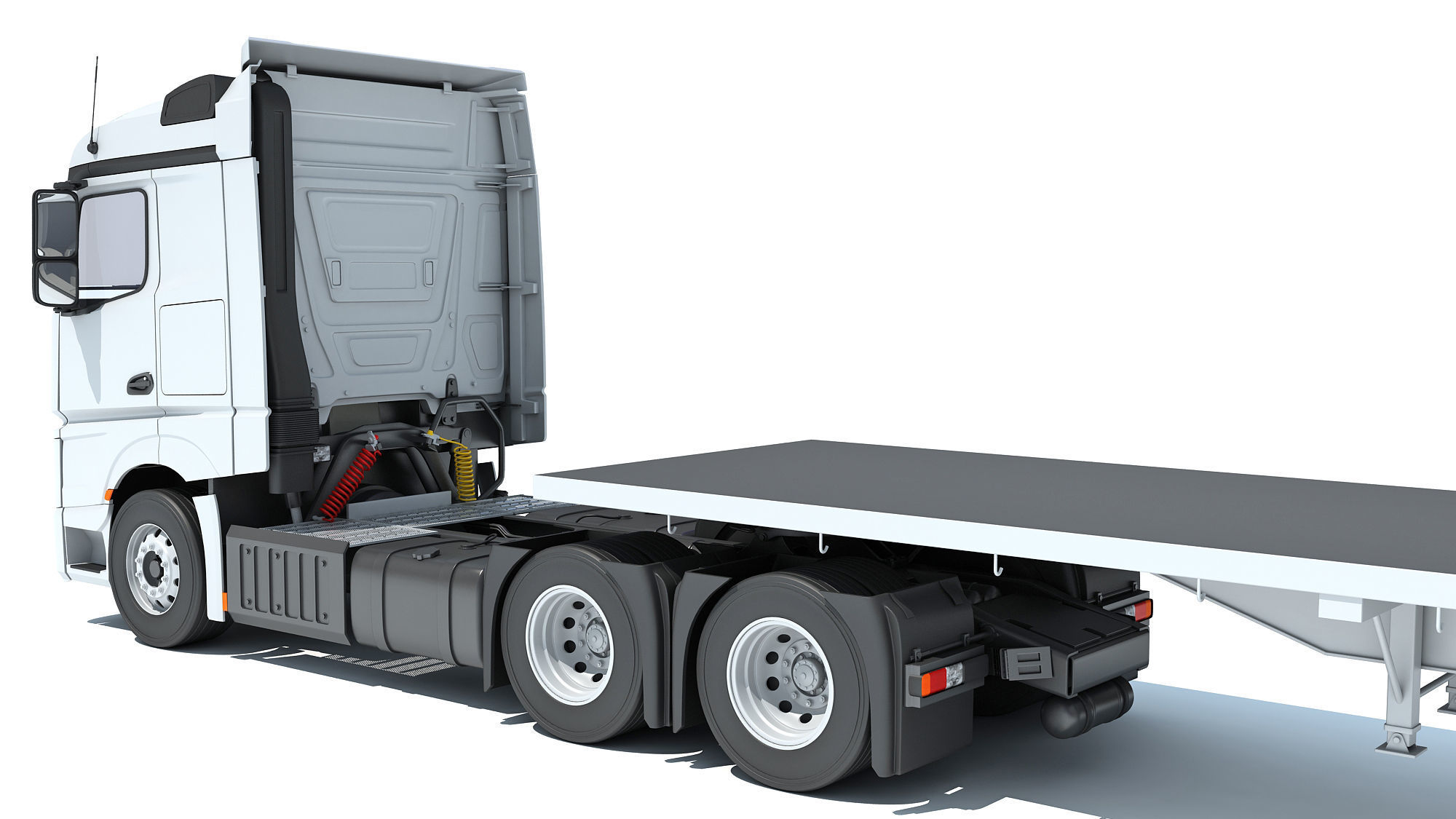Truck with Flatbed Trailer 3D model_12