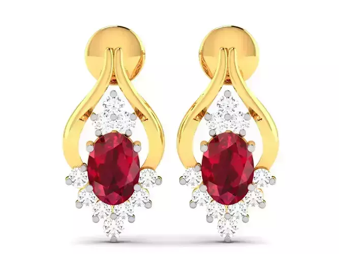 Oval Stone Earrings 3dm STL FBX OBJ Render Details 3D print model