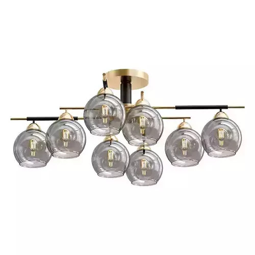 de-markt-gamburg-605014606 six light brass ceiling fixture with glass globes