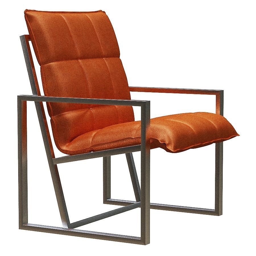 Armchair orange lounge chair with metal frame Low-poly 3D model_2