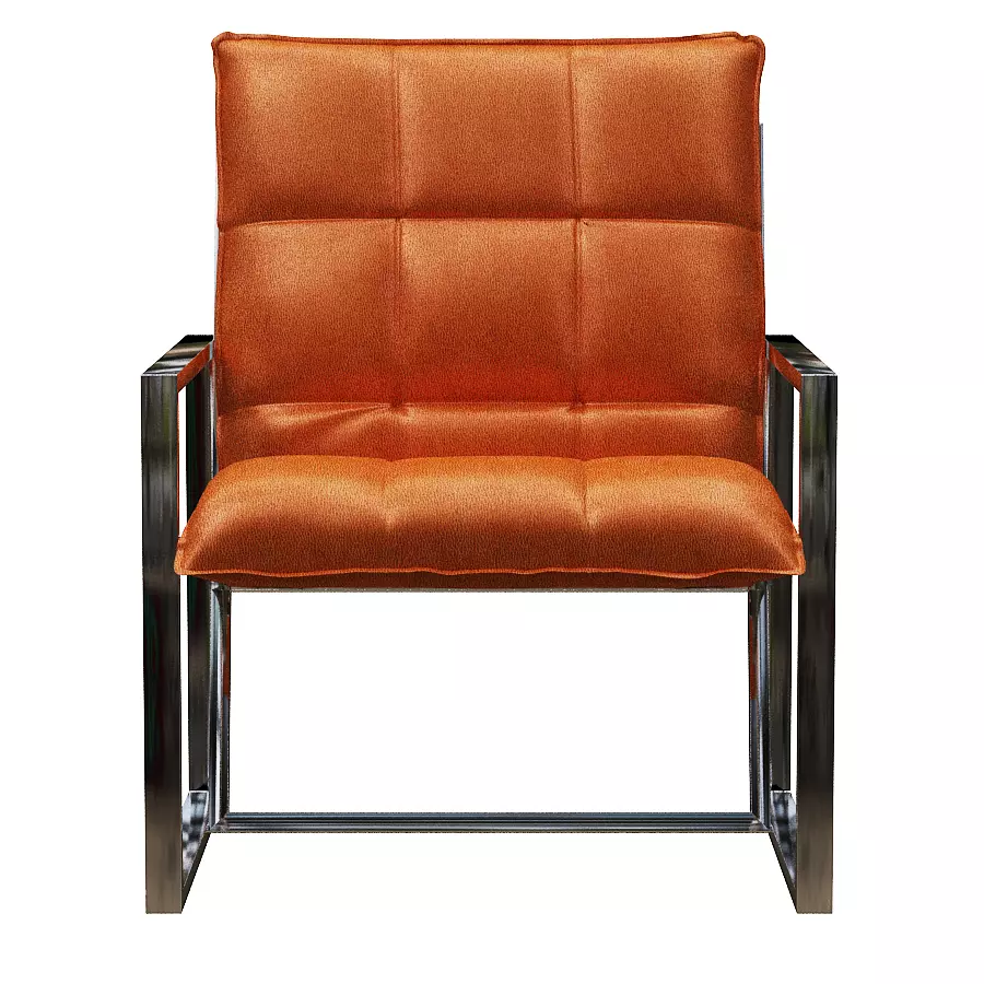 Armchair orange lounge chair with metal frame Low-poly 3D model_0