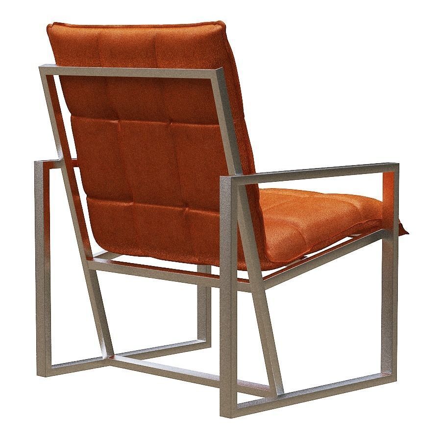 Armchair orange lounge chair with metal frame Low-poly 3D model_4