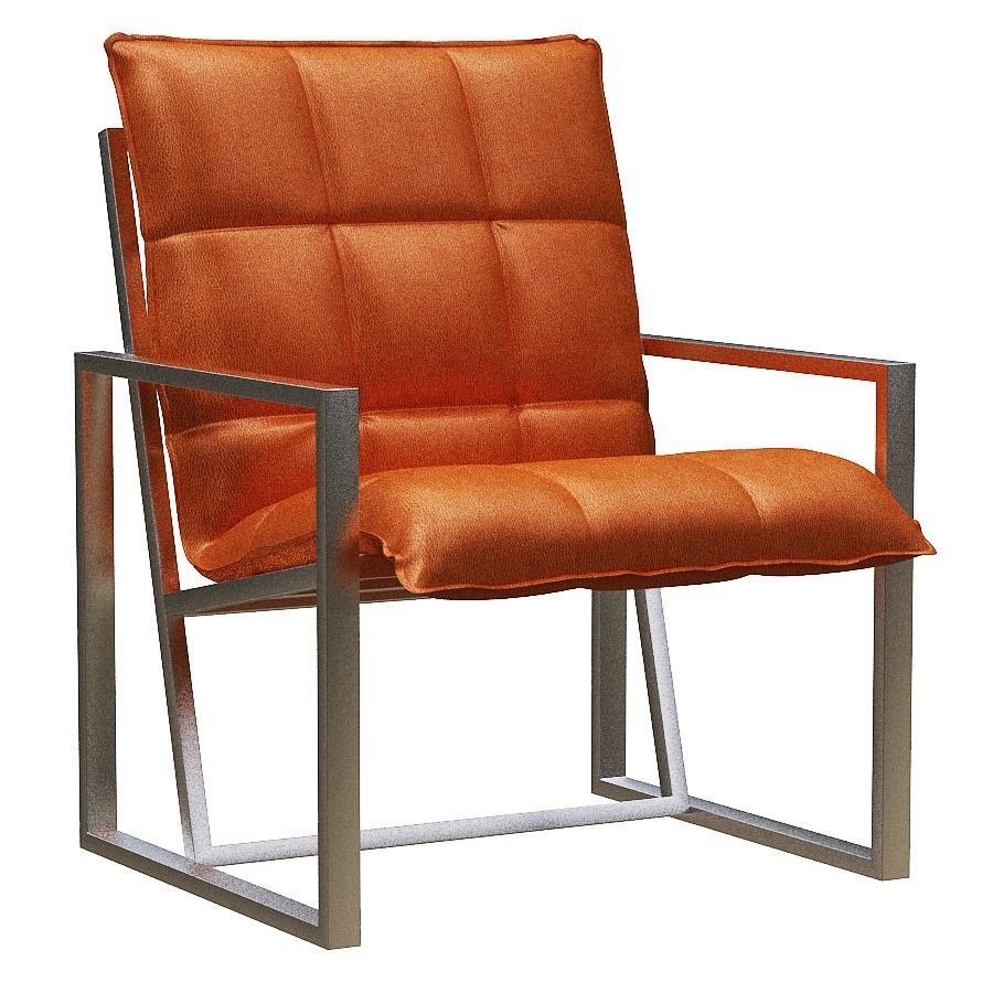 Armchair orange lounge chair with metal frame Low-poly 3D model_1