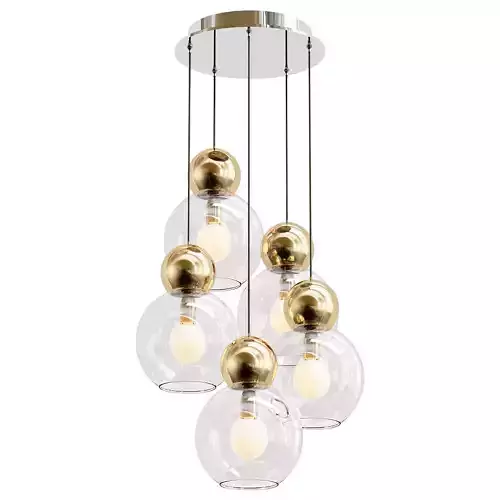 iledex-blossom-c4476-5r-gl chandelier with five glass globes hanging from gold chain