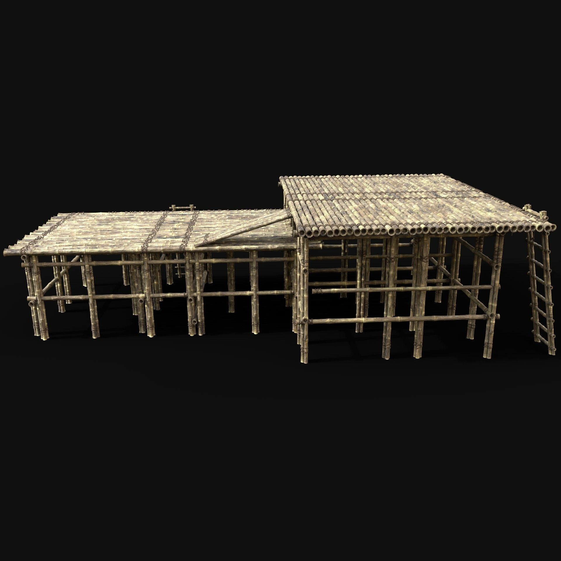 BAMBOO PIER BRIDGE LOG PLATFORM JUNGLE PORT DOCK CONSTRUCTION Low-poly 3D model_3