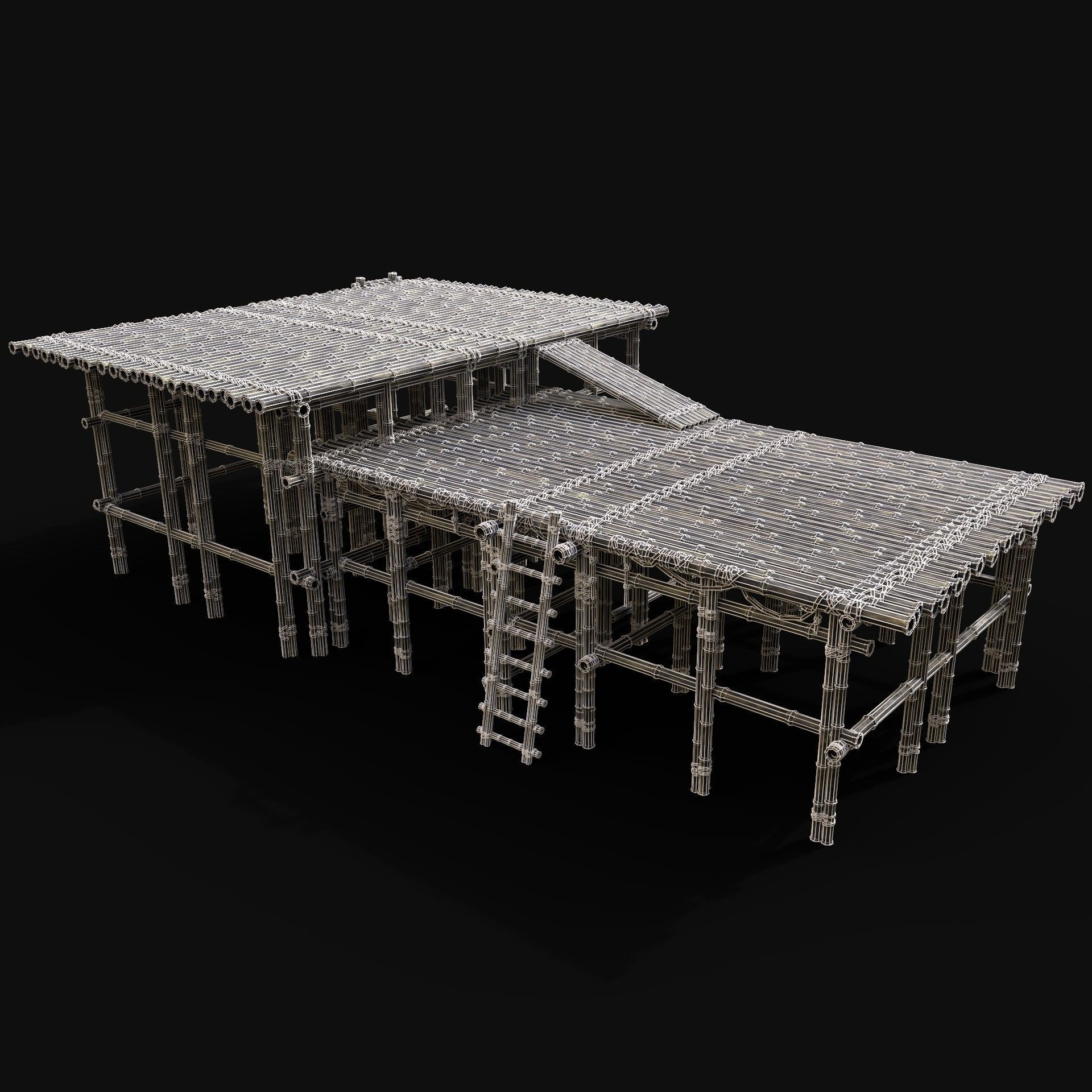 BAMBOO PIER BRIDGE LOG PLATFORM JUNGLE PORT DOCK CONSTRUCTION Low-poly 3D model_7