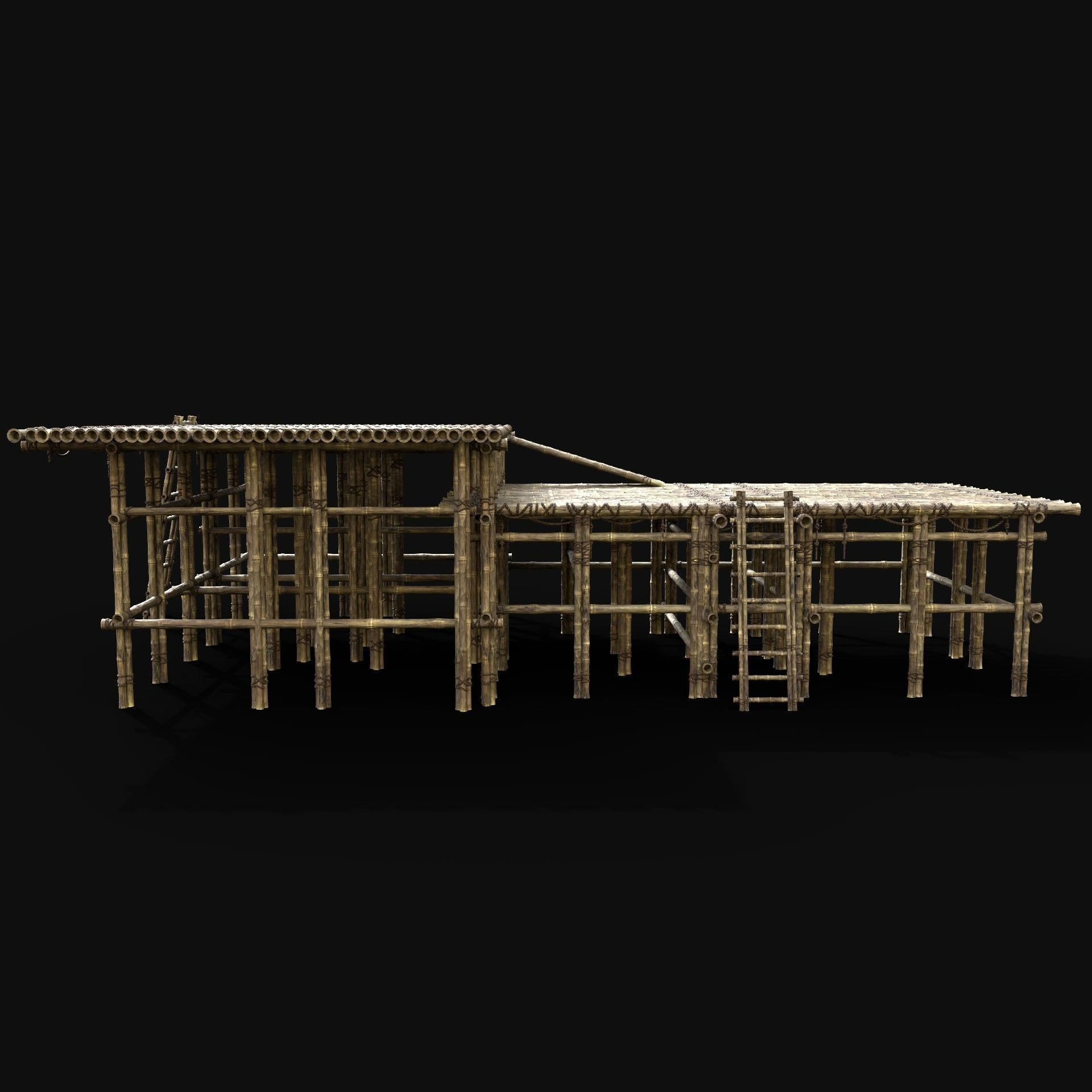 BAMBOO PIER BRIDGE LOG PLATFORM JUNGLE PORT DOCK CONSTRUCTION Low-poly 3D model_6