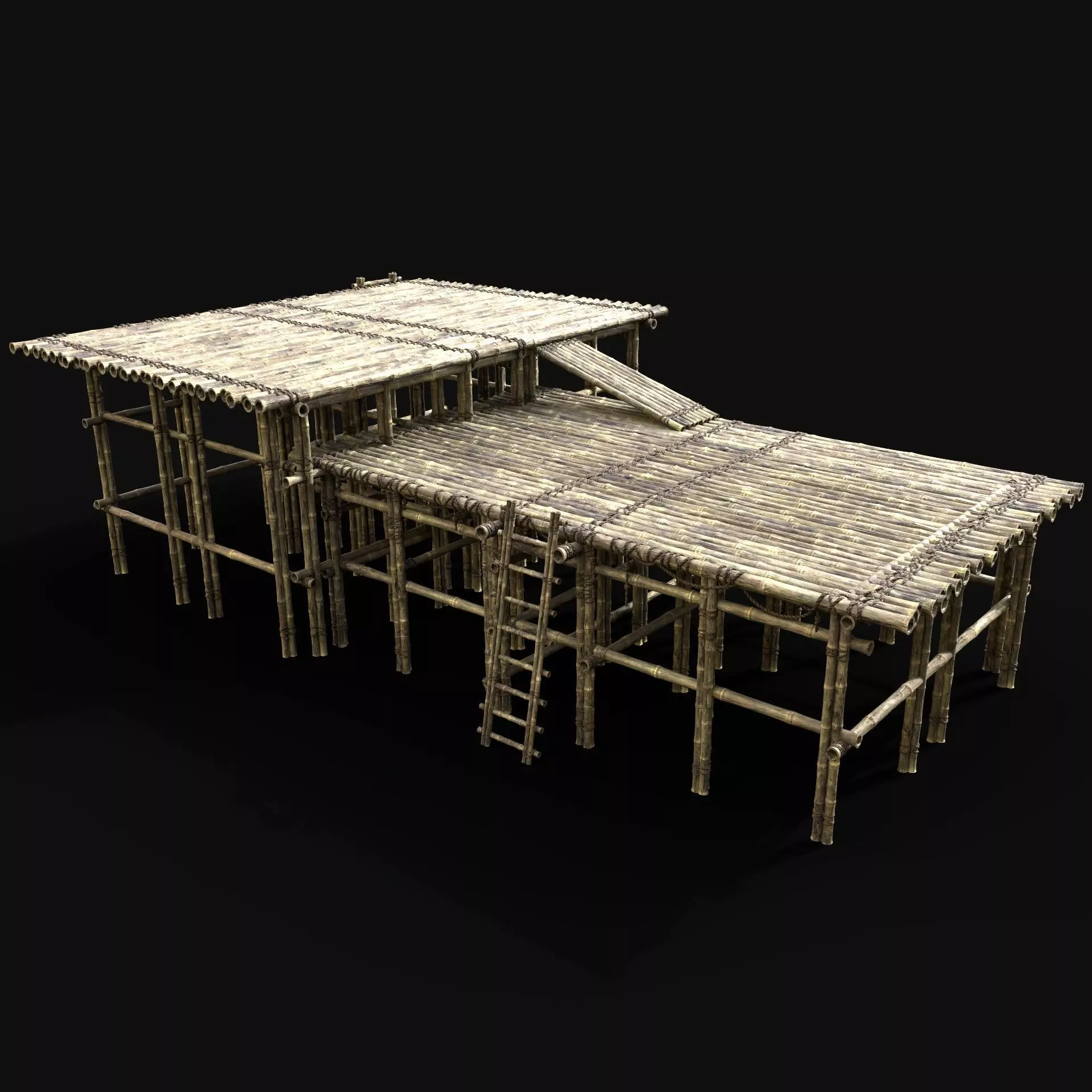 BAMBOO PIER BRIDGE LOG PLATFORM JUNGLE PORT DOCK CONSTRUCTION Low-poly 3D model_0