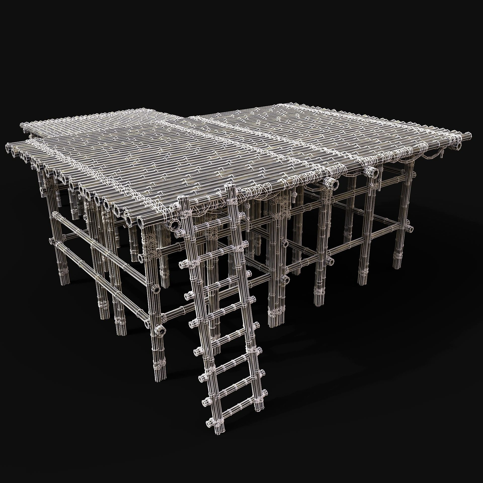 BAMBOO PIER BRIDGE LOG PLATFORM JUNGLE PORT DOCK CONSTRUCTION Low-poly 3D model_9