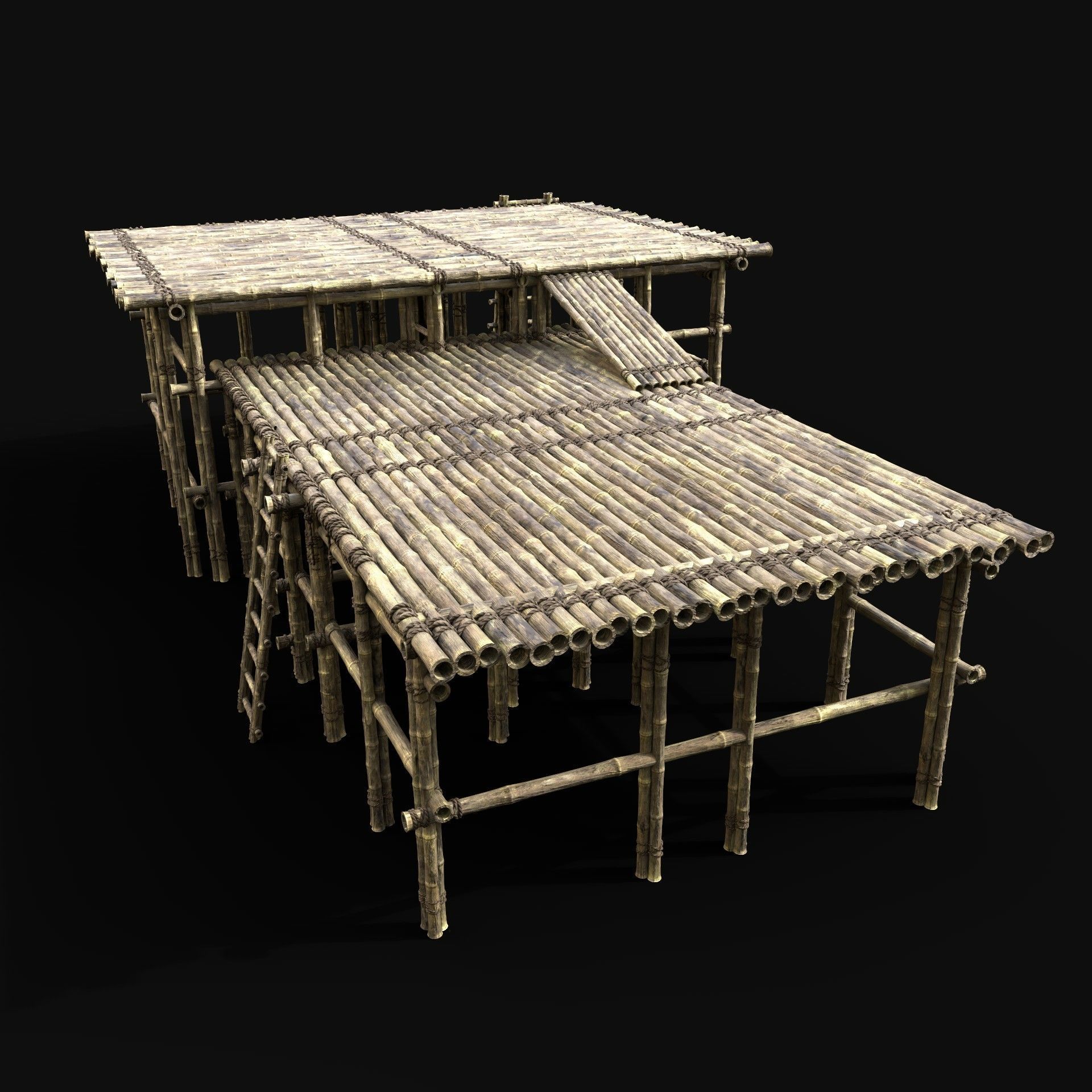 BAMBOO PIER BRIDGE LOG PLATFORM JUNGLE PORT DOCK CONSTRUCTION Low-poly 3D model_1