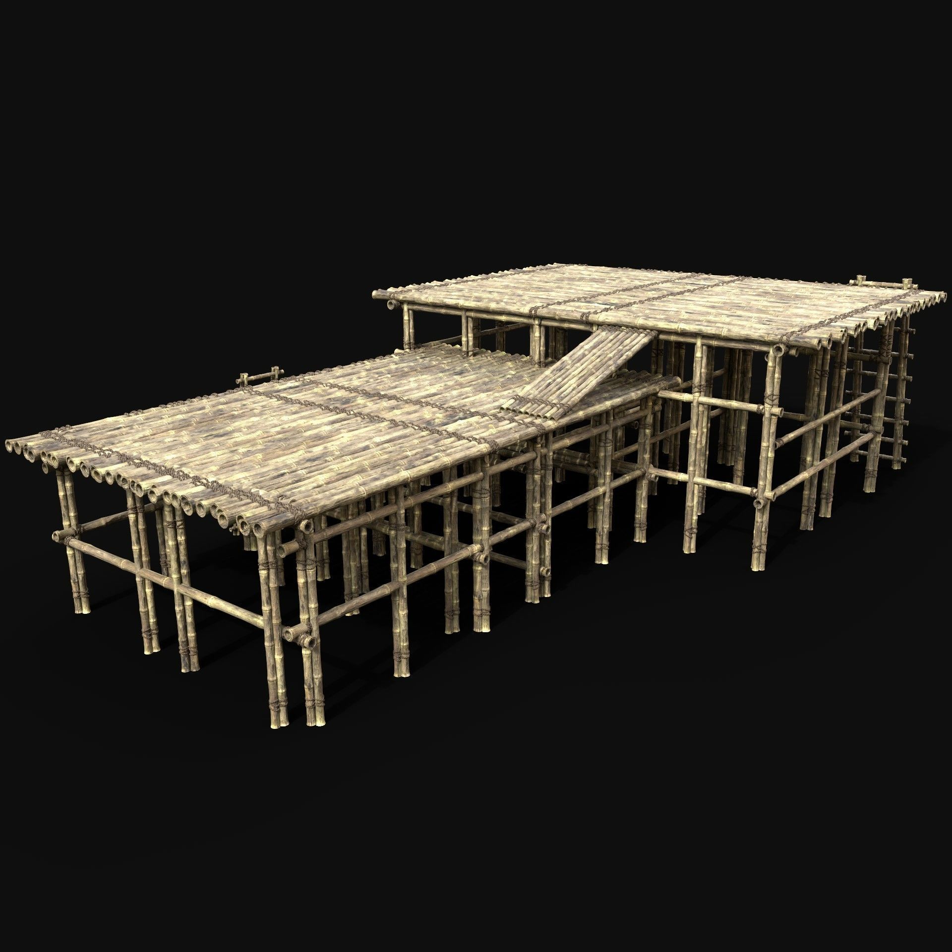 BAMBOO PIER BRIDGE LOG PLATFORM JUNGLE PORT DOCK CONSTRUCTION Low-poly 3D model_2