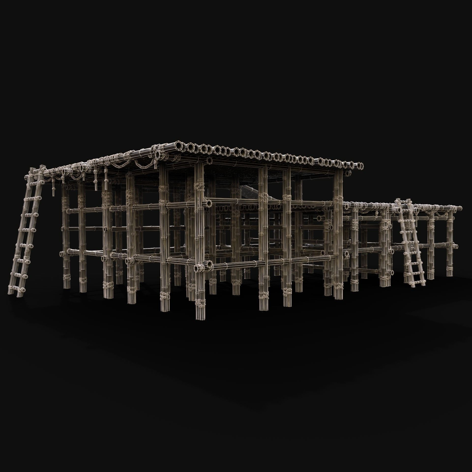 BAMBOO PIER BRIDGE LOG PLATFORM JUNGLE PORT DOCK CONSTRUCTION Low-poly 3D model_8