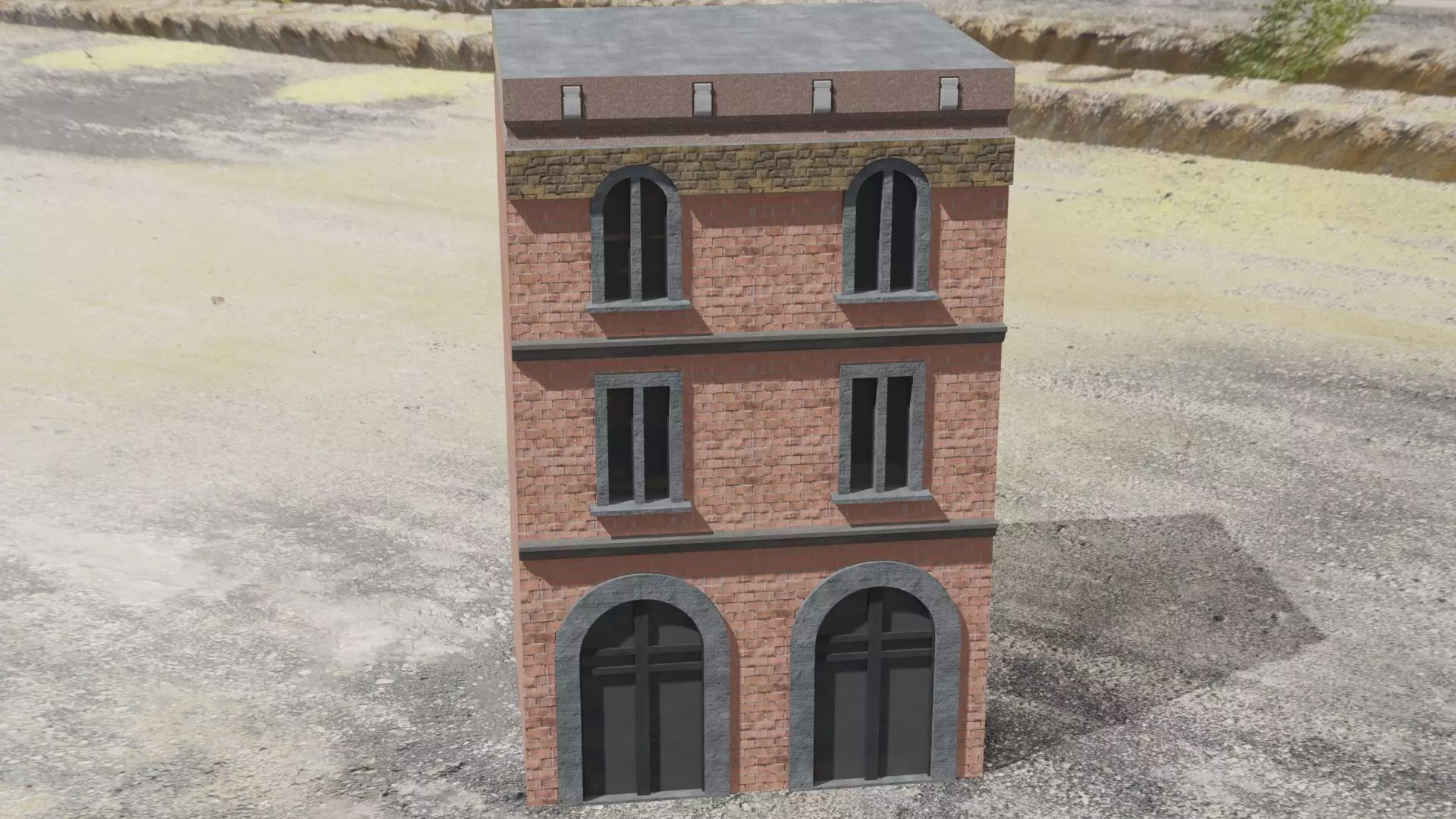 Building brick with two windows Low-poly 3D model