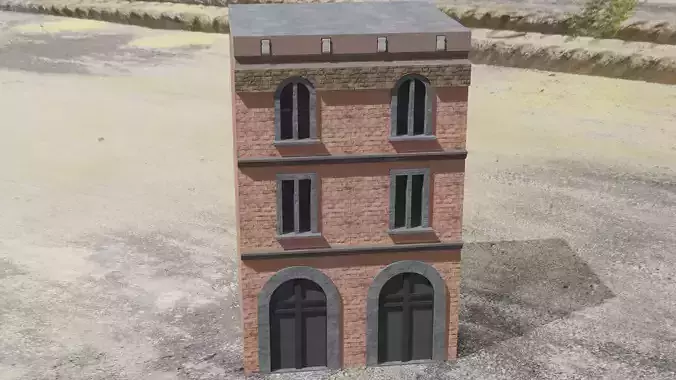 Building brick with two windows Low-poly 3D model