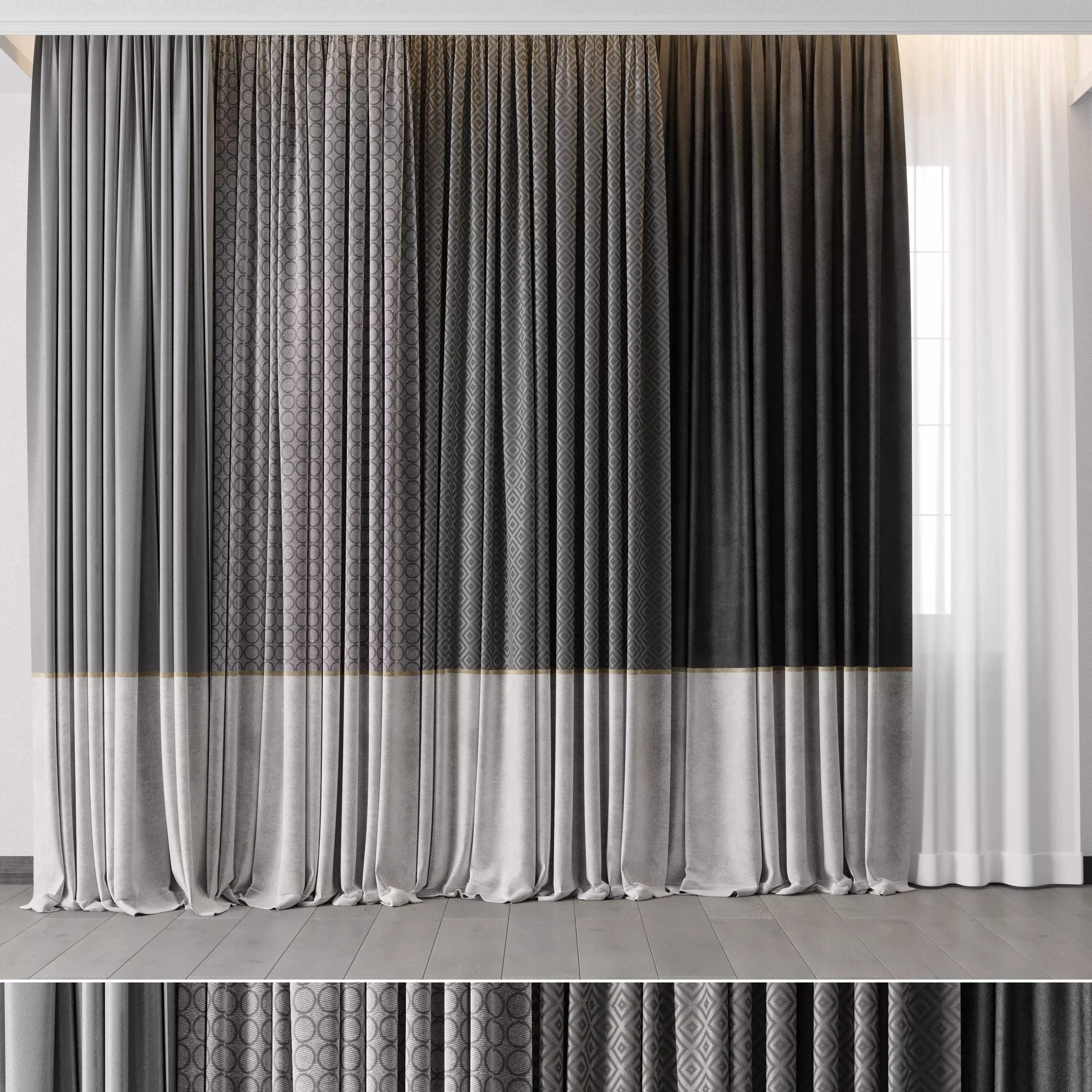 hadi curtain 67 gray and white 3D model_0