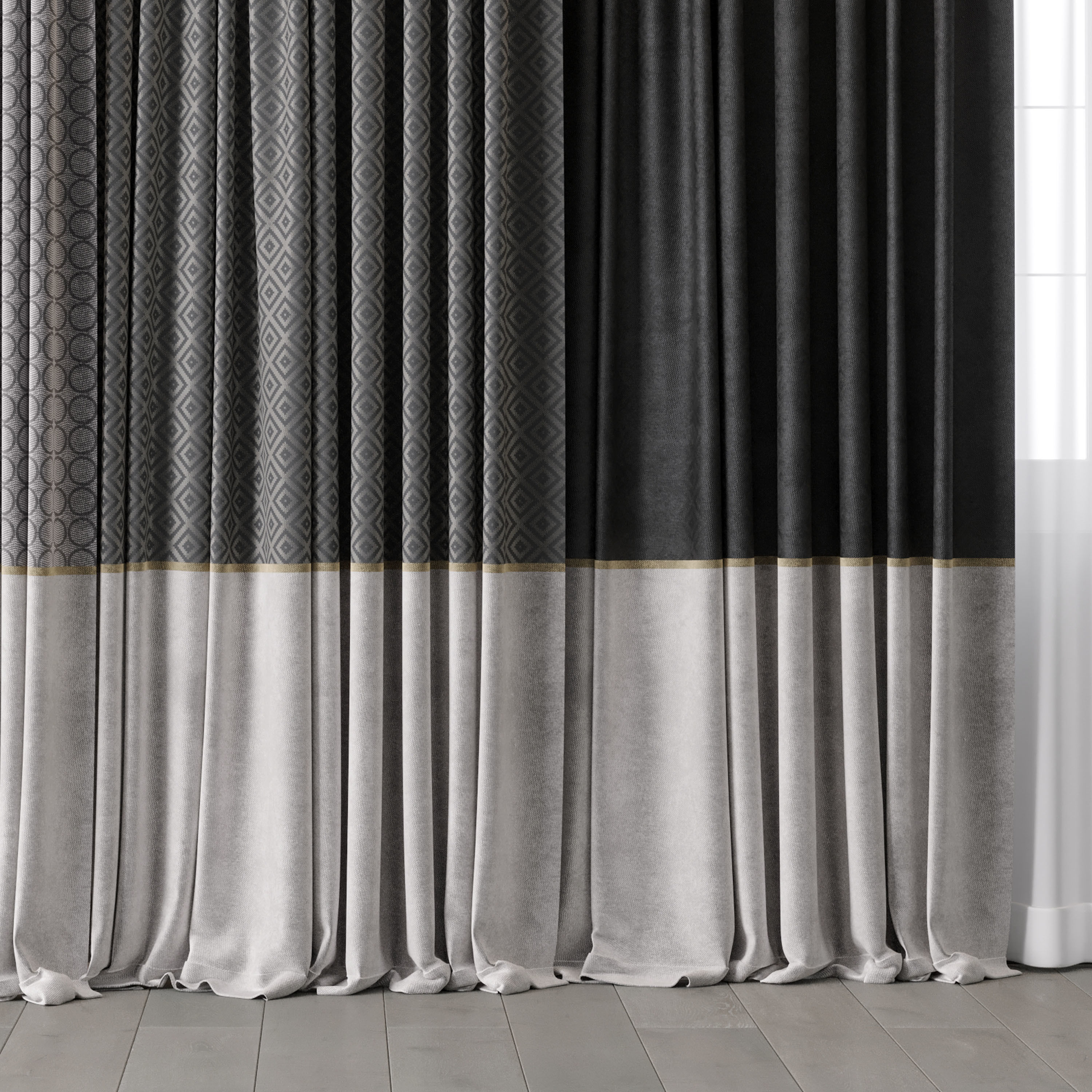 hadi curtain 67 gray and white 3D model_3