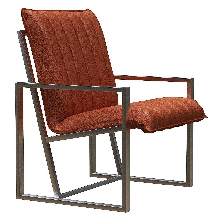 Armchair orange upholstered chair with metal legs Low-poly 3D model_2