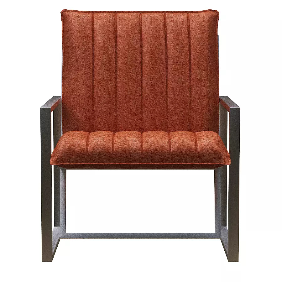 Armchair orange upholstered chair with metal legs Low-poly 3D model_0