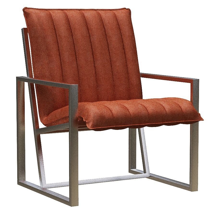 Armchair orange upholstered chair with metal legs Low-poly 3D model_1