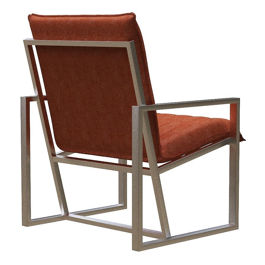 Armchair orange upholstered chair with metal legs Low-poly 3D model_4