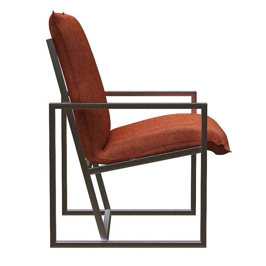 Armchair orange upholstered chair with metal legs Low-poly 3D model_3