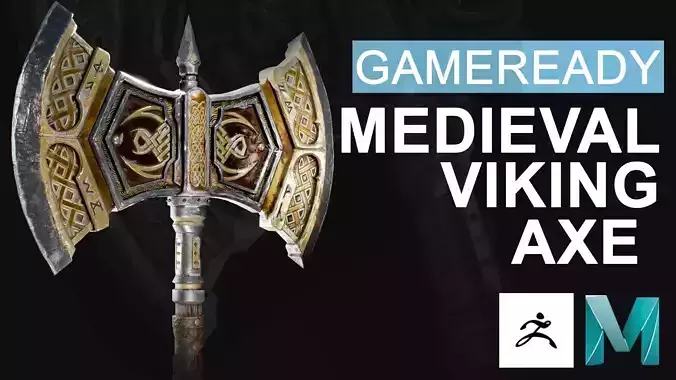 GAMEAREADY ASSET - Medieval Viking Axe PBR