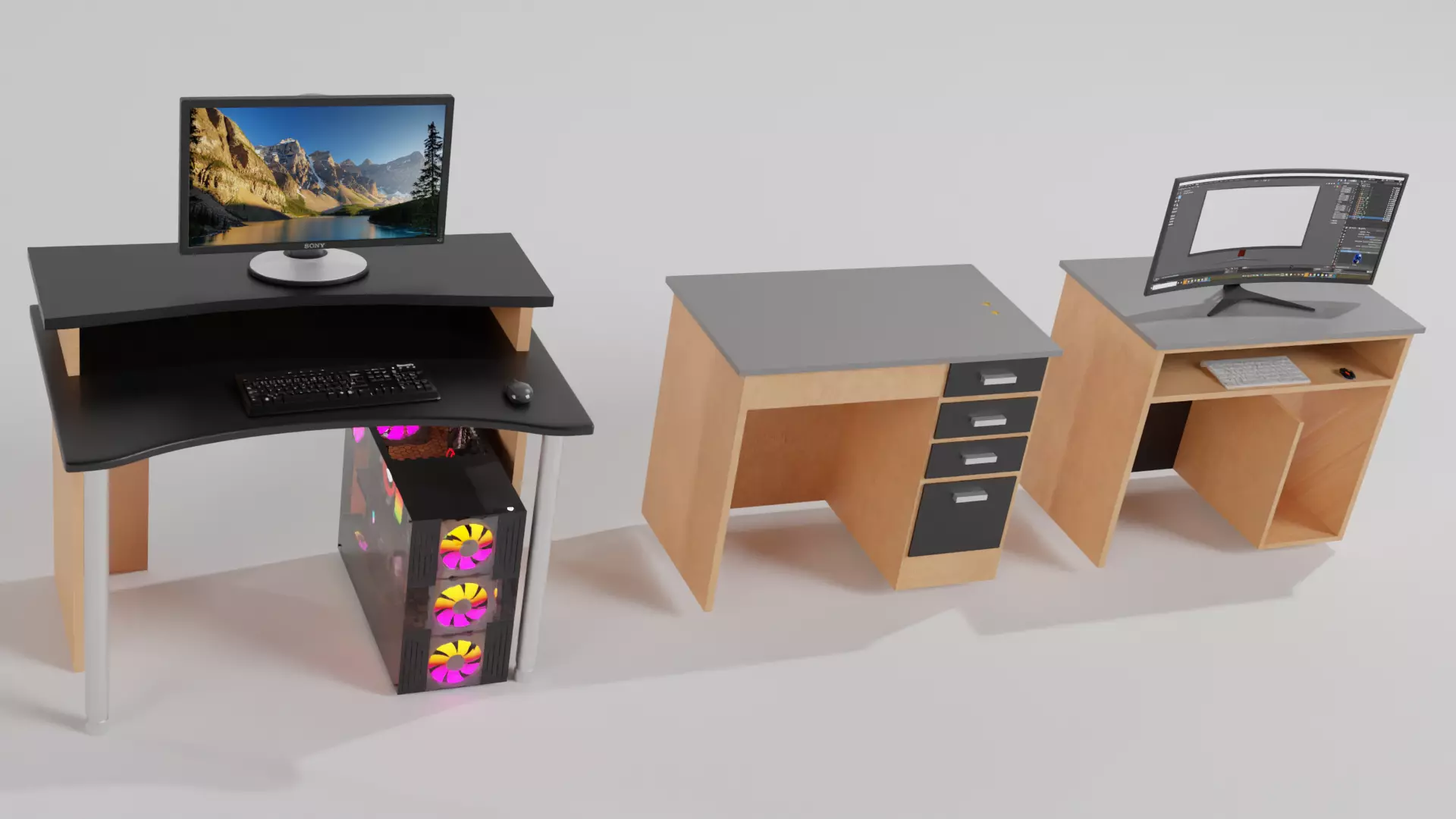 computer desks 3D model_0