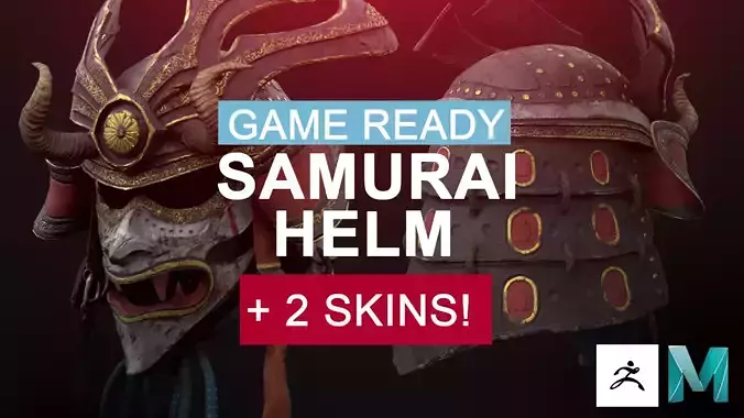 GAMEREADY ASSET - SAMURAI HELM  and 2 skins Low-poly 3D model