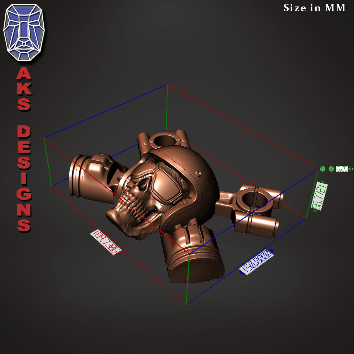 Biker skull v7 Bas relief 3D print model_12