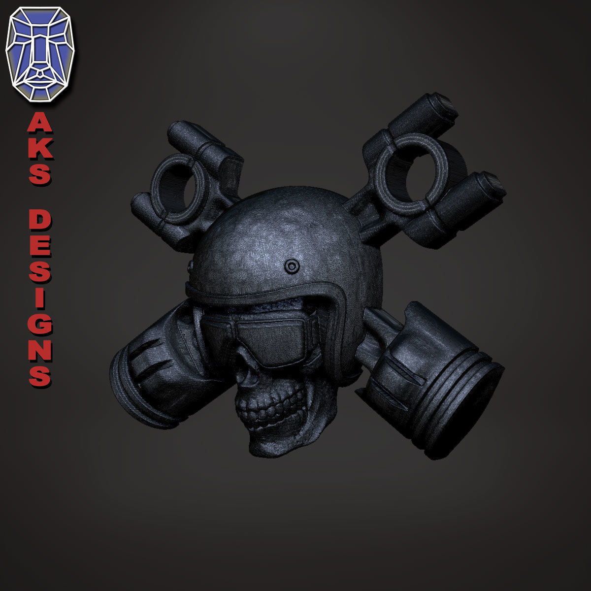 Biker skull v7 Bas relief 3D print model_13