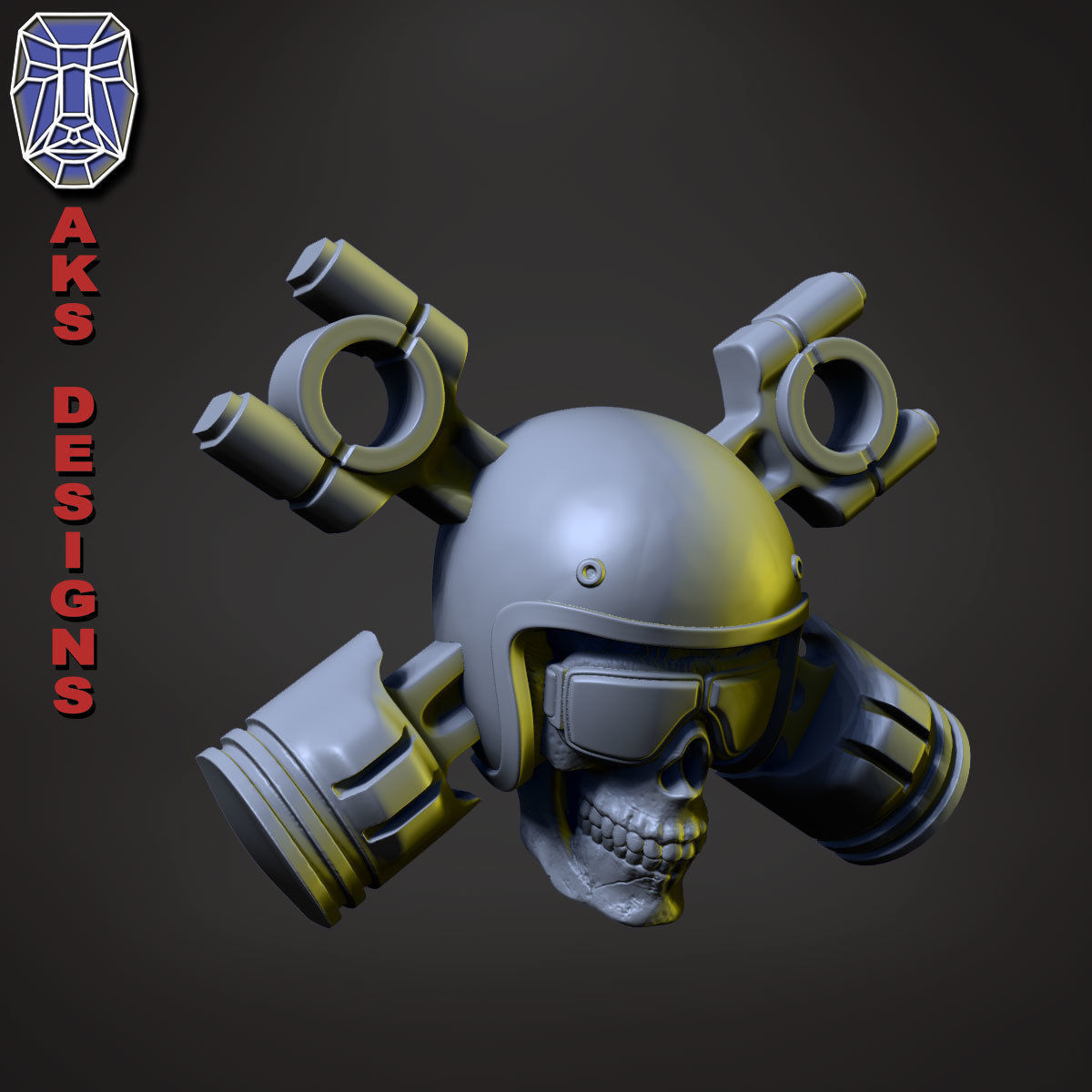 Biker skull v7 Bas relief 3D print model_5