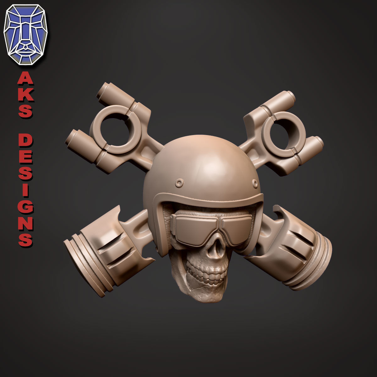 Biker skull v7 Bas relief 3D print model_10