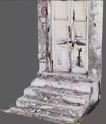 Ruined wooden doors with staircase