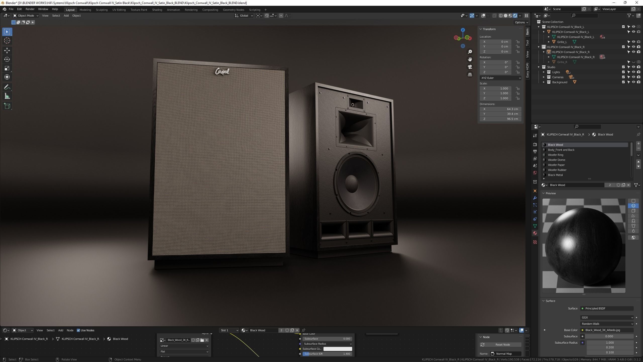 KLIPSCH Cornwall IV Floorstanding Speakers - Satin Black 3D model_13