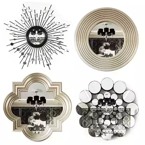 Mirror set four different mirrors with sunburst in middle 3D model