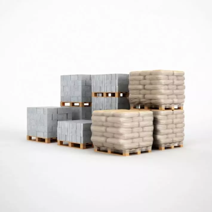 Concrete Block And Bag Pallets 3D model_0