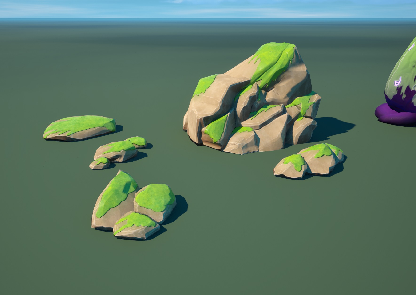 Modular Asset Pack of Stylized Green Rocks with Moss Low-poly 3D model_2
