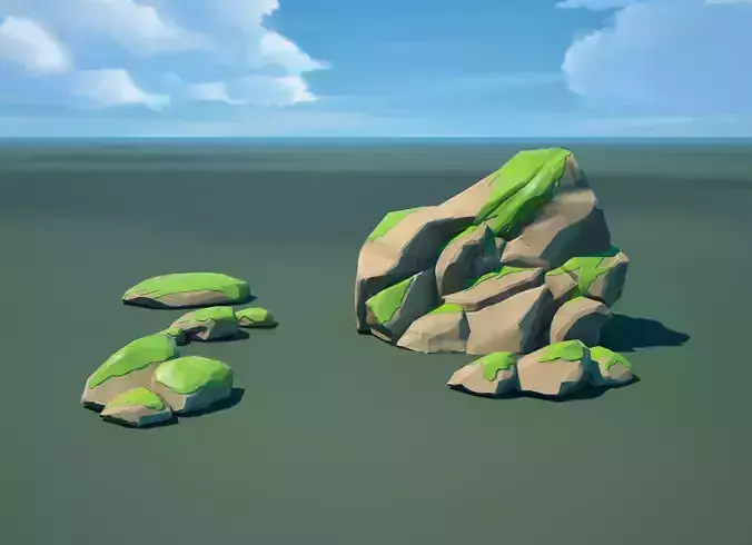 Modular Asset Pack of Stylized Green Rocks with Moss