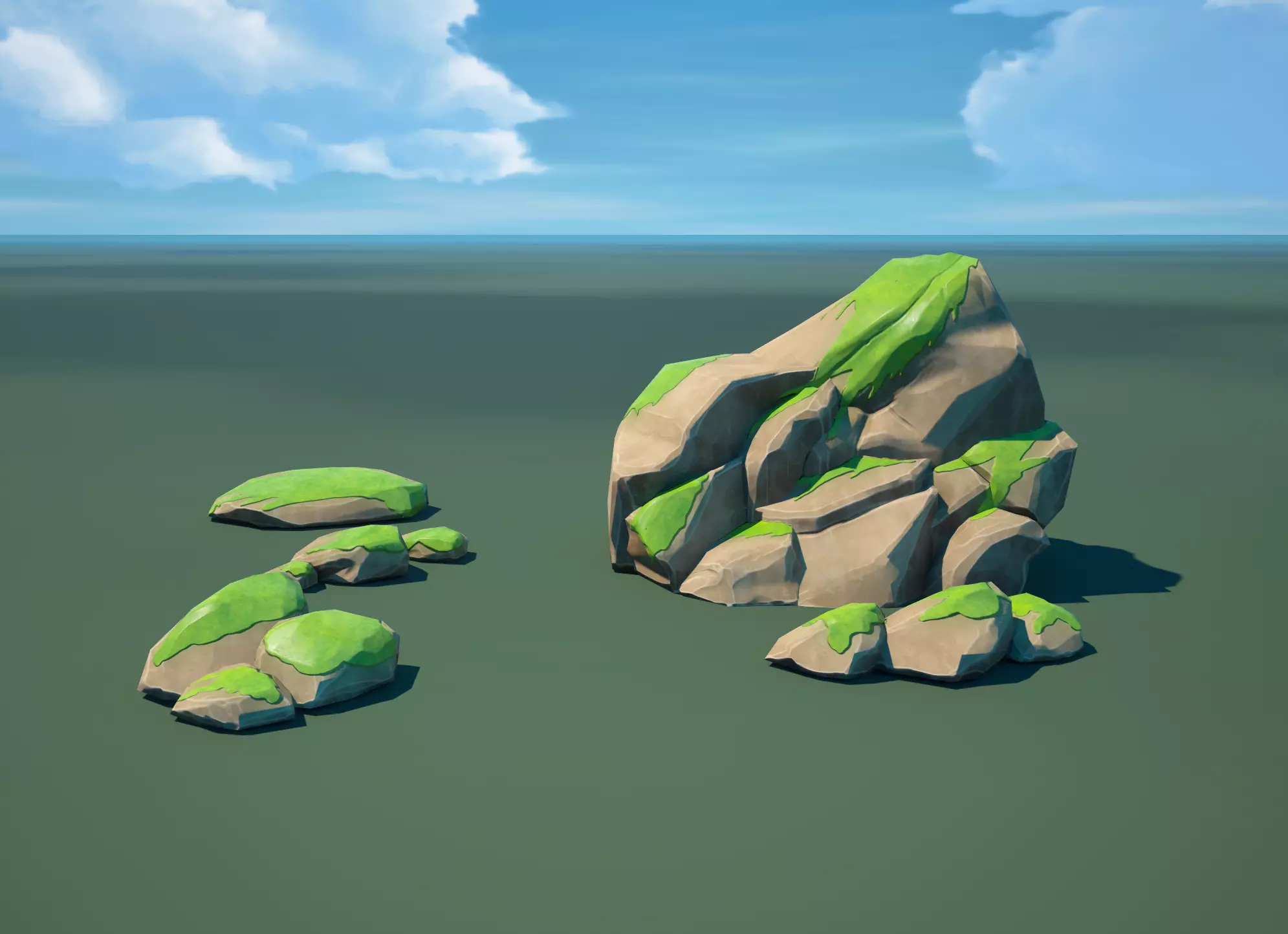 Modular Asset Pack of Stylized Green Rocks with Moss Low-poly 3D model_0
