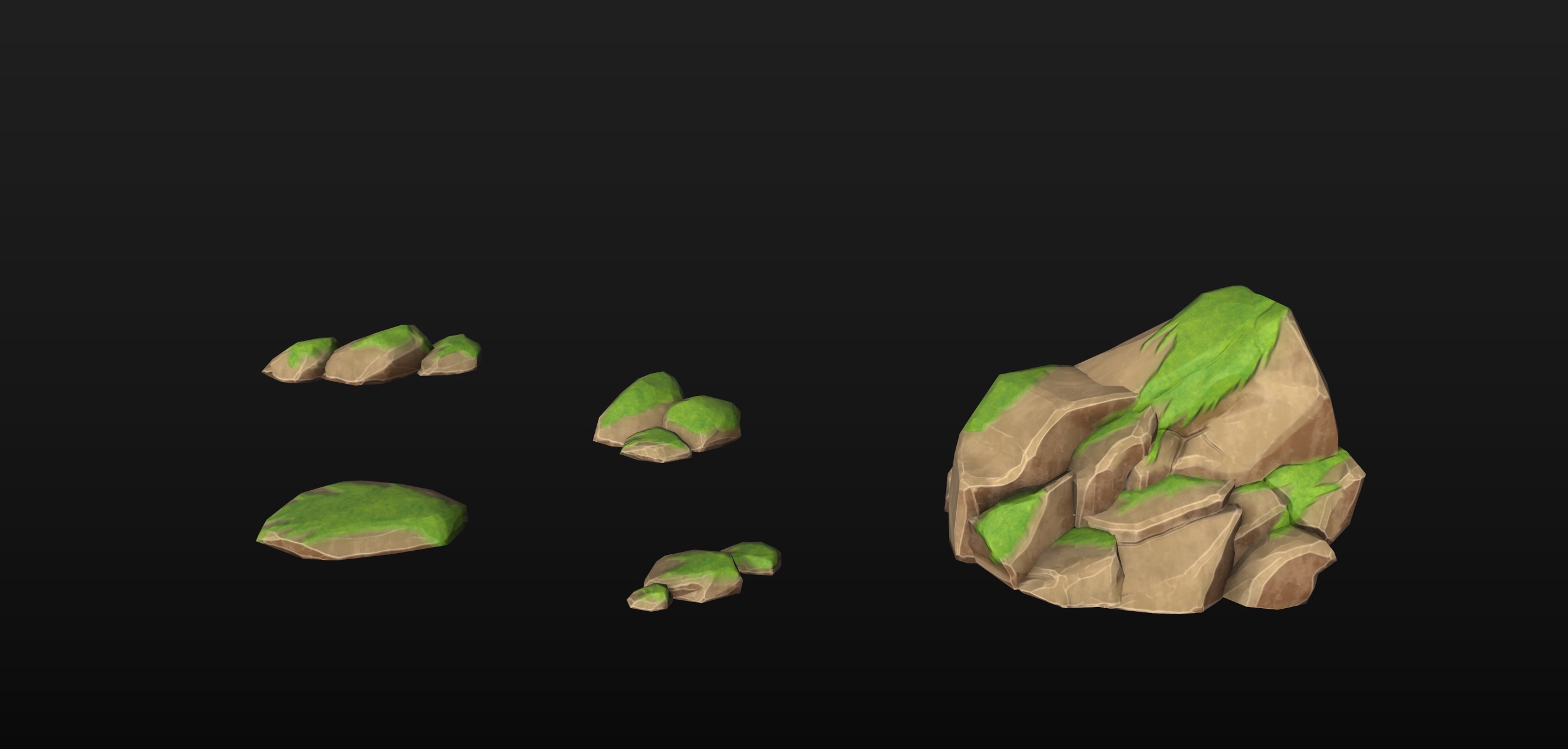 Modular Asset Pack of Stylized Green Rocks with Moss Low-poly 3D model_4