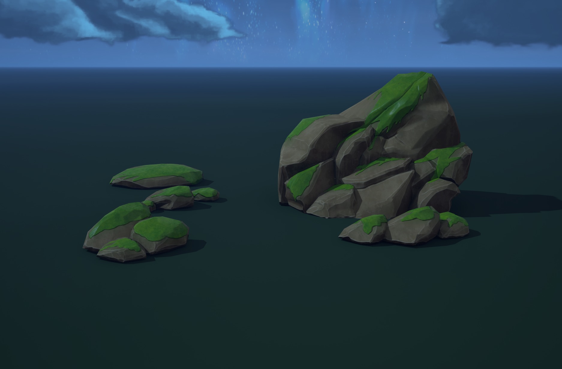 Modular Asset Pack of Stylized Green Rocks with Moss Low-poly 3D model_3