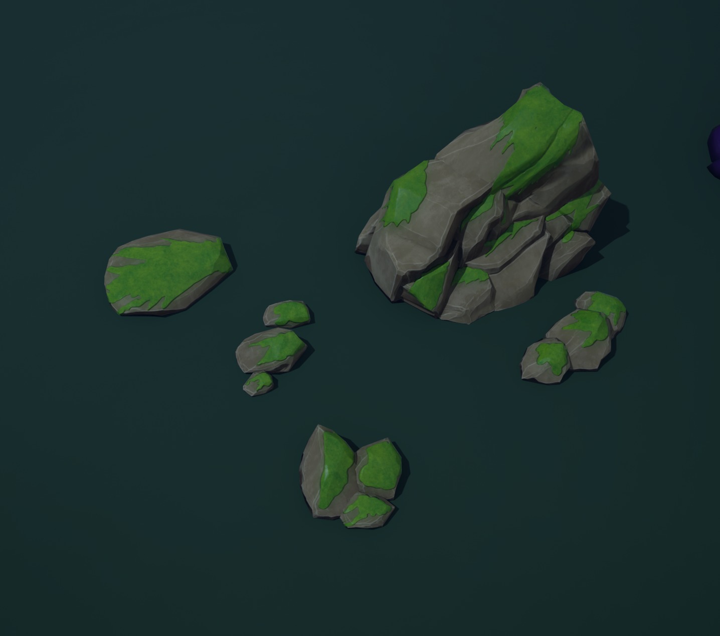 Modular Asset Pack of Stylized Green Rocks with Moss Low-poly 3D model_5