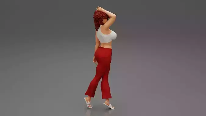 Beautiful Girl with Curly Hair Standing 3D print model