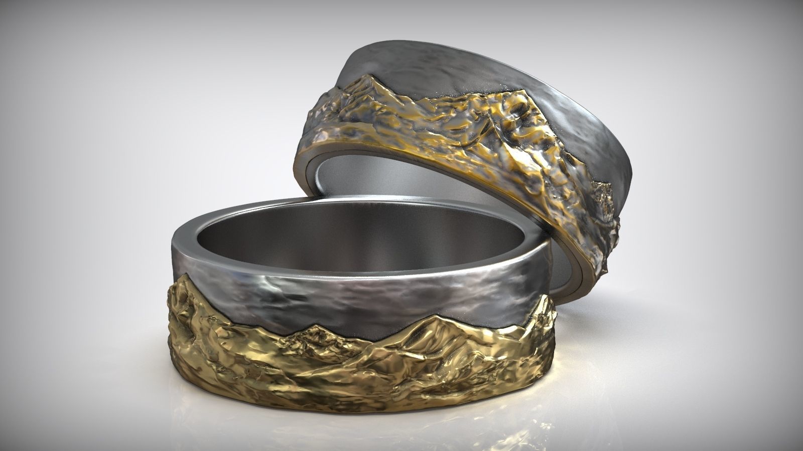 Sky Mountains Rock Nature Wedding Ring 3D print model_2