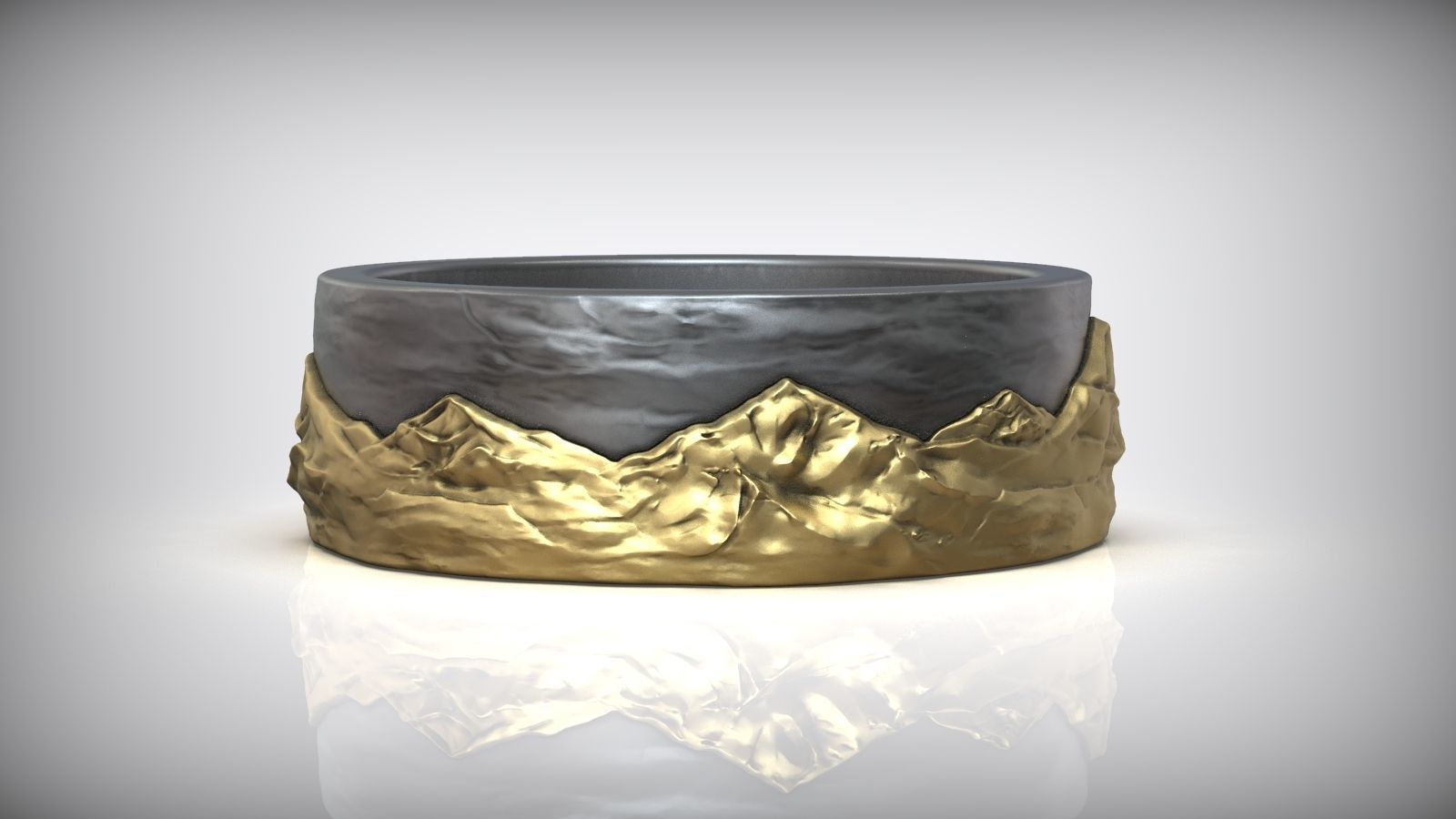 Sky Mountains Rock Nature Wedding Ring 3D print model_5