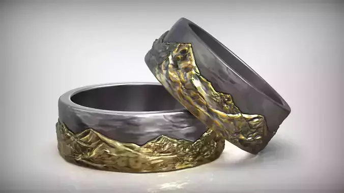 Sky Mountains Rock Nature Wedding Ring 3D print model