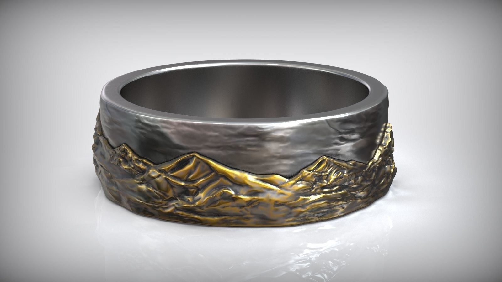 Sky Mountains Rock Nature Wedding Ring 3D print model_1